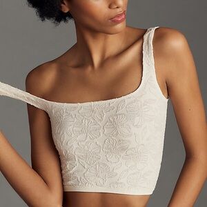 Anthropologie Cream Floral Crop Top